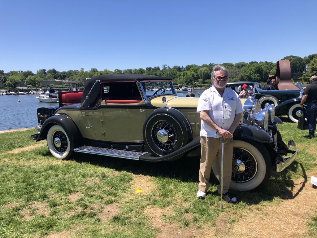 Dick Shappy posing with his freshly restored 1931 Cadillac V-16 Model 4235 Convertible Coupe